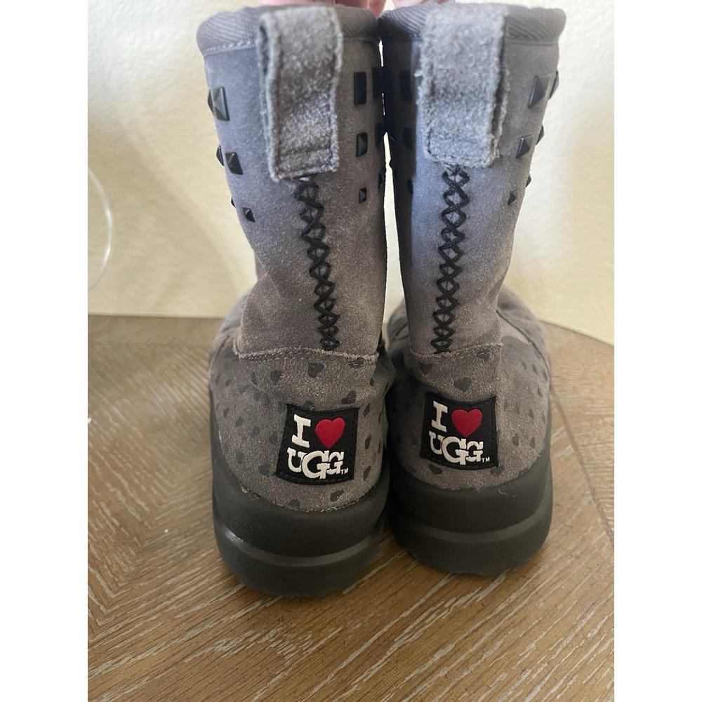 UGG Womens 5 Boots Gray Polka Dot Suede Embellished Rhinestones Rubber Platform - Picture 1 of 4